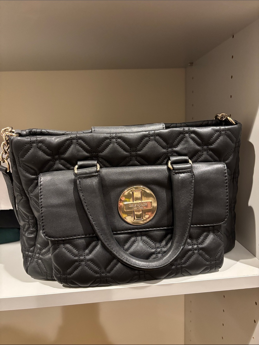 kate spade Black Quilted Satchel with Gold Turn-Lock
